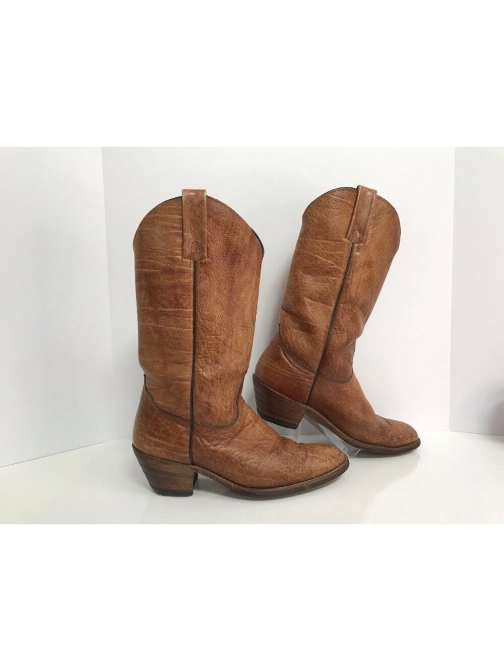 Vintage FRYE Leather Cowboy Boots - Light Brown - Men Size 10 1/2 D Made in USA
